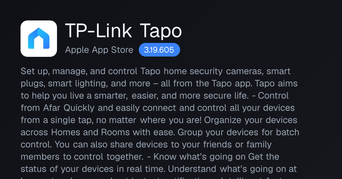 Releases · TP-Link Tapo - Apple App Store | Release Alert