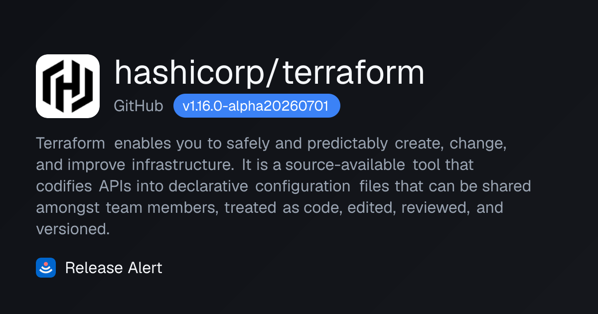 Releases · hashicorp/terraform - GitHub | Release Alert